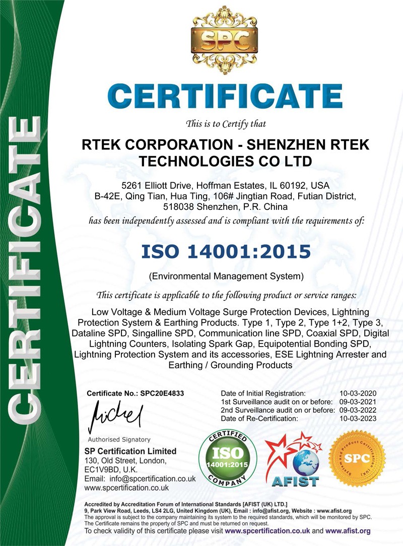 【Good news】RTEK's SPD products obtain ISO9001、ISO14001 certification
